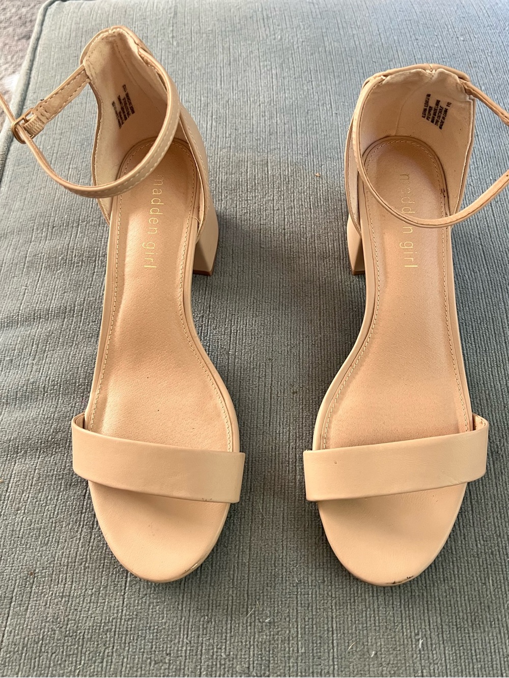 Madden Girl Nude Ankle-Strap Block Heel Sandals